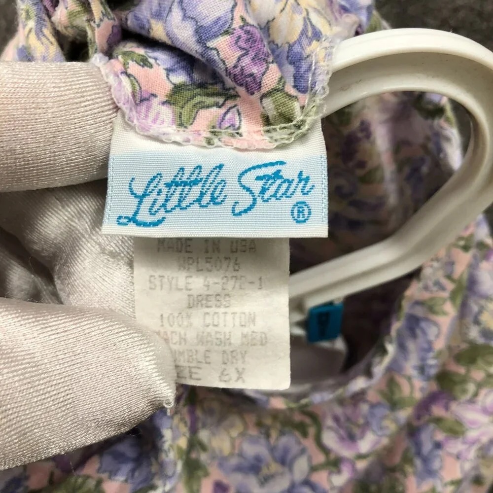 Vintage Girls 6X Floral Dress Puff Sleeve Purple A-Line‎ Prairie Cottagecore 80s